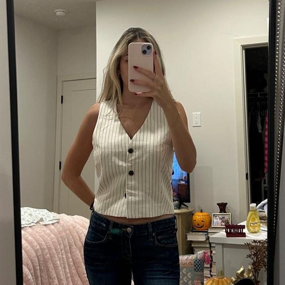 H-m Women's White and Cream Vest